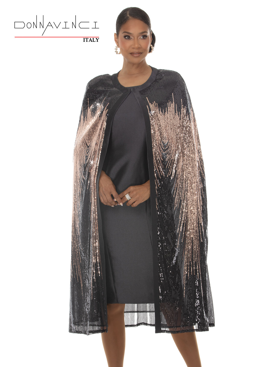 Golden Grace Dress & Cape Set - Donna Vinci Style 12277