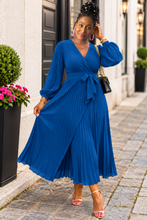 Load image into Gallery viewer, Pleated Long Sleeve Surplice Maxi Dress