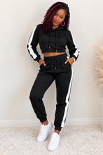 Load image into Gallery viewer, Perfee Side Stripe Cropped Hoodie and Jogger Set