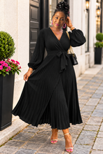 Load image into Gallery viewer, Pleated Long Sleeve Surplice Maxi Dress