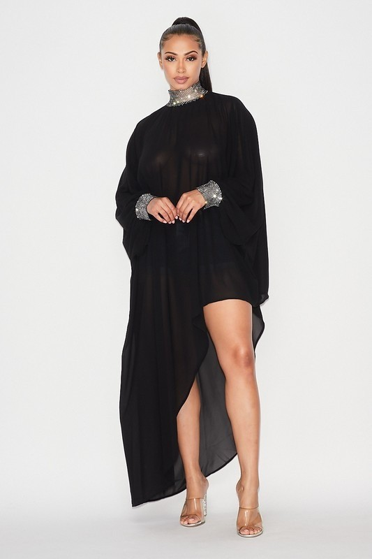 Midnight Glam Rhinestone Sheer Top | On the Way