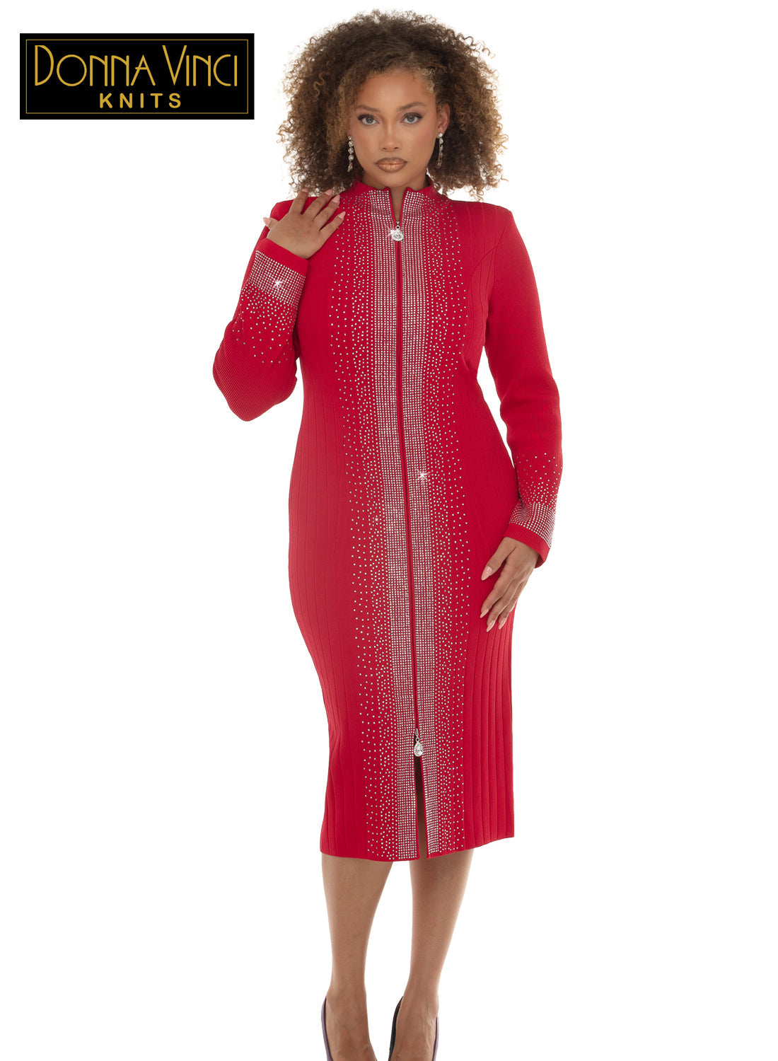 Radiant Texture Rhinestone Knit Dress - Donna Vinci Style 13478