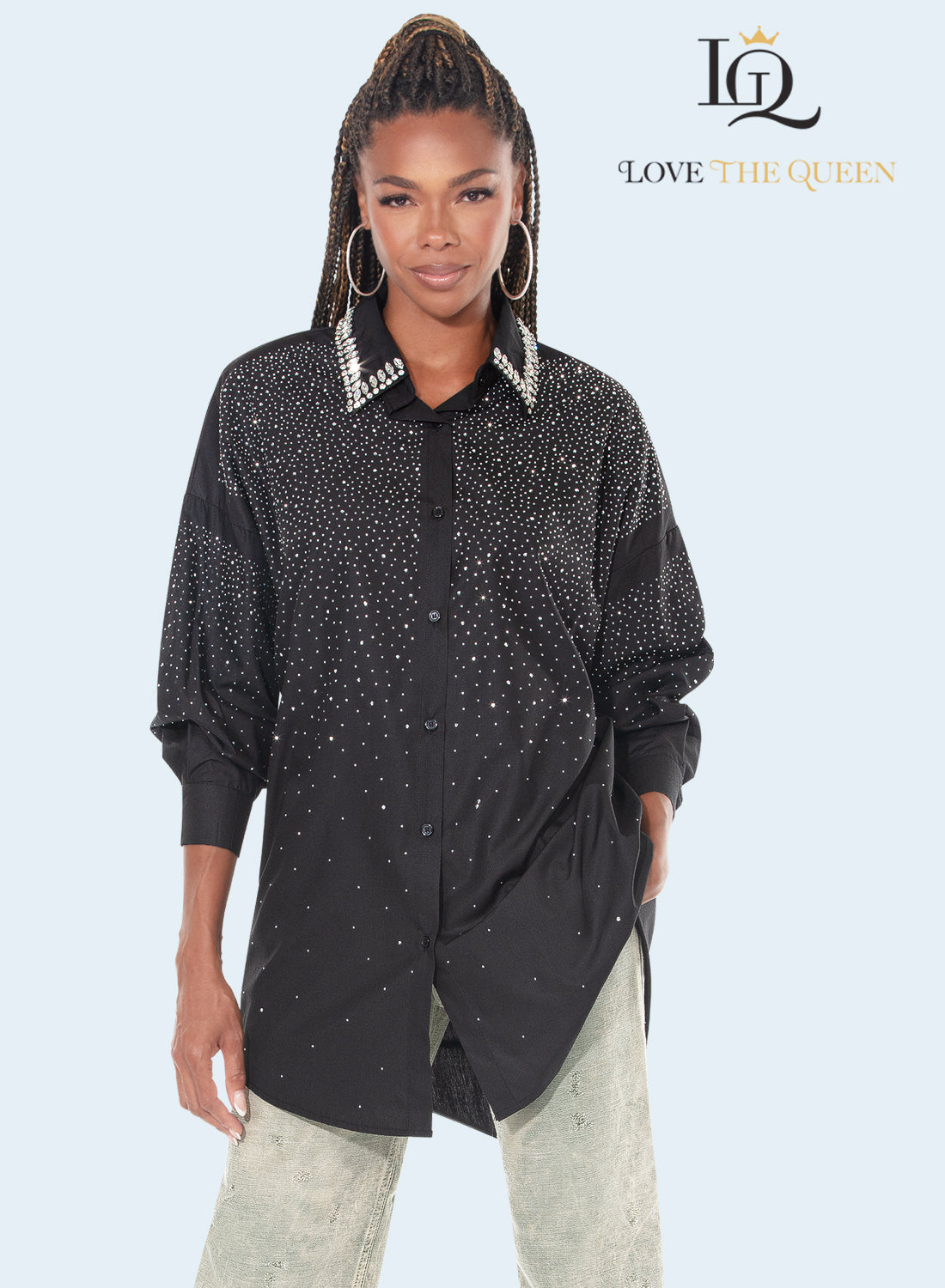 Collar Glow Rhinestone Tunic - Love the Queen Style 17626