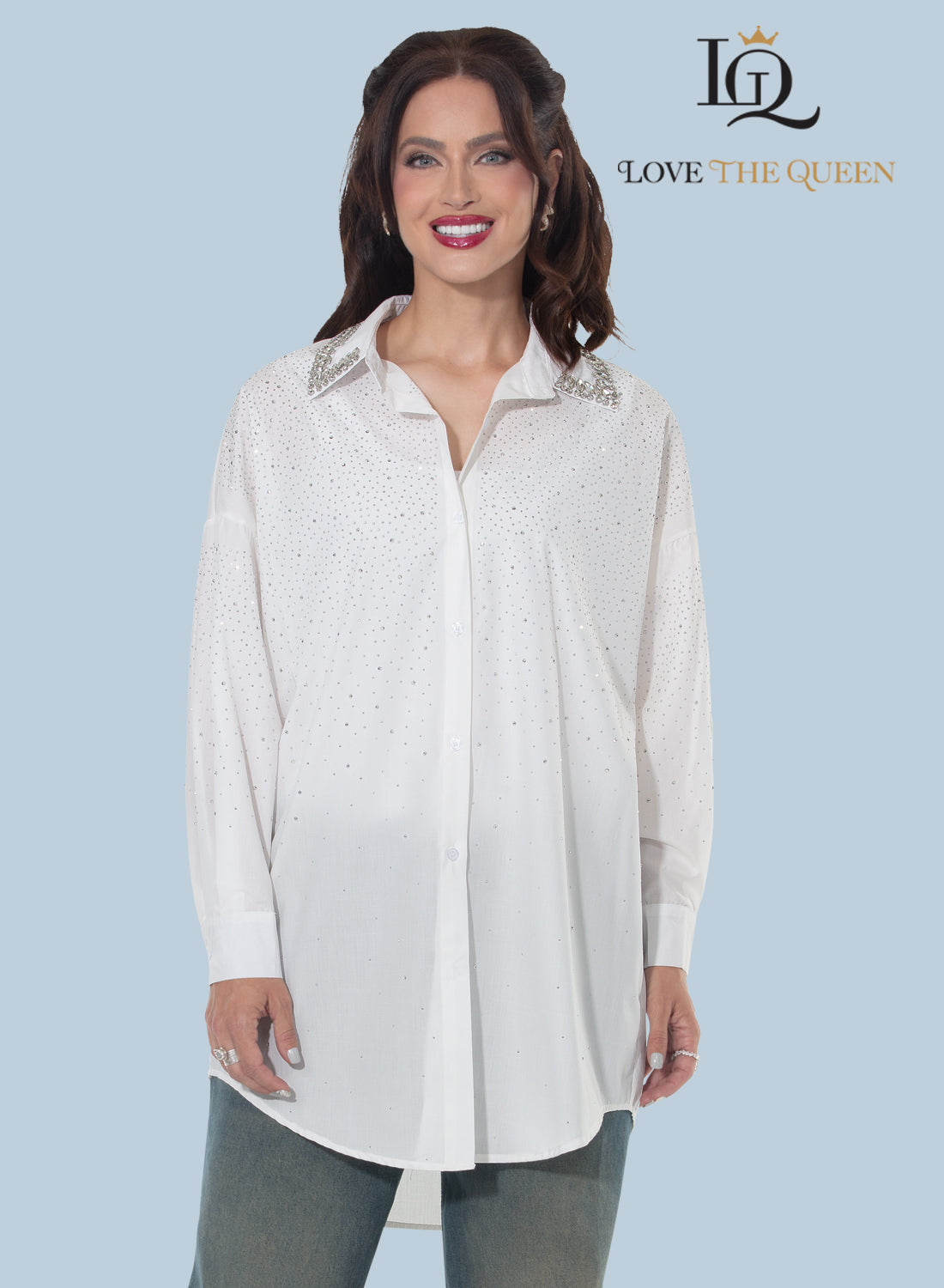 Collar Glow Rhinestone Tunic - Love the Queen Style 17626
