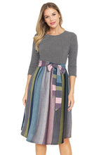 Load image into Gallery viewer, Plus Quarter Sleeve Stripe Sash Midi Dress
