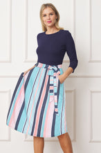 Load image into Gallery viewer, Plus Quarter Sleeve Stripe Sash Midi Dress
