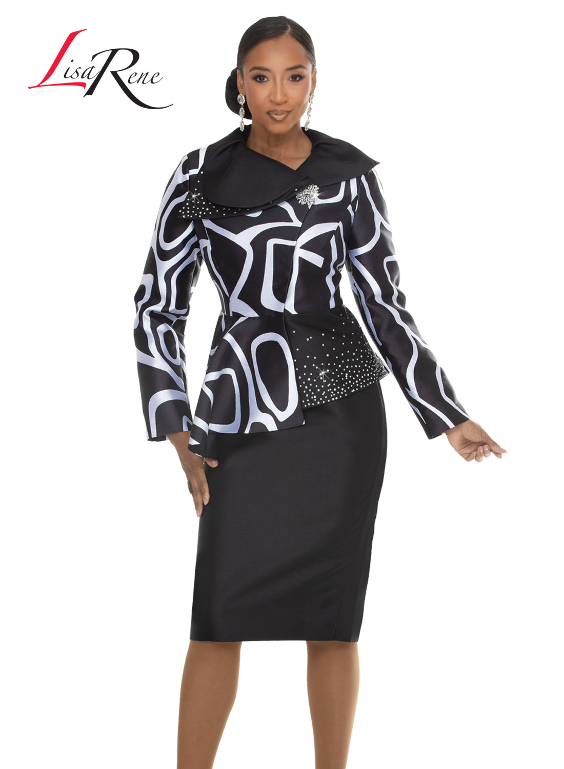 Monochrome Majesty Jacket & Skirt Set - Lisa Rene Style 3400