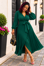 Load image into Gallery viewer, Pleated Long Sleeve Surplice Maxi Dress
