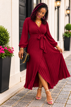 Load image into Gallery viewer, Pleated Long Sleeve Surplice Maxi Dress
