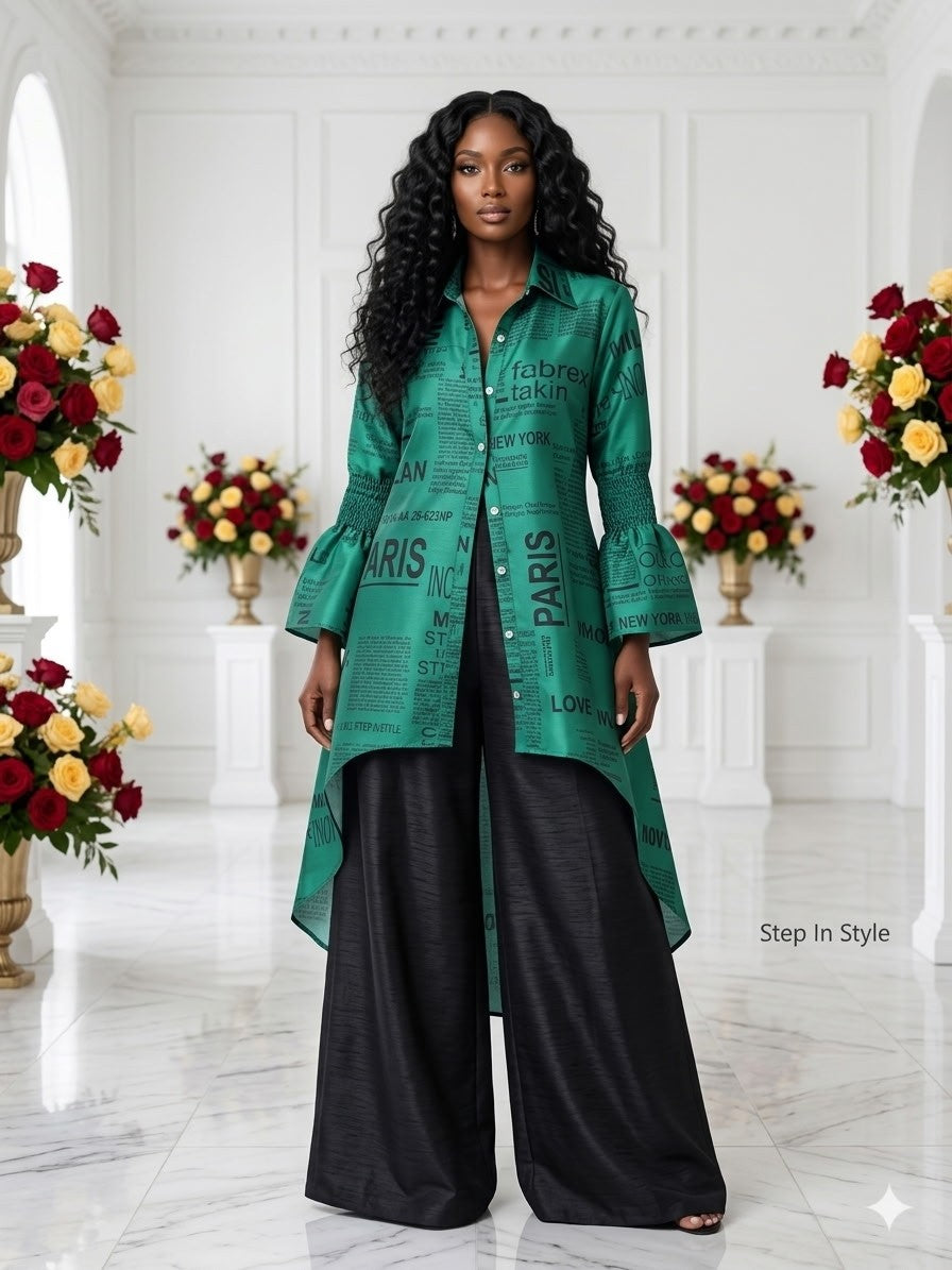 Headline Chic Duster & Pant Set - Green