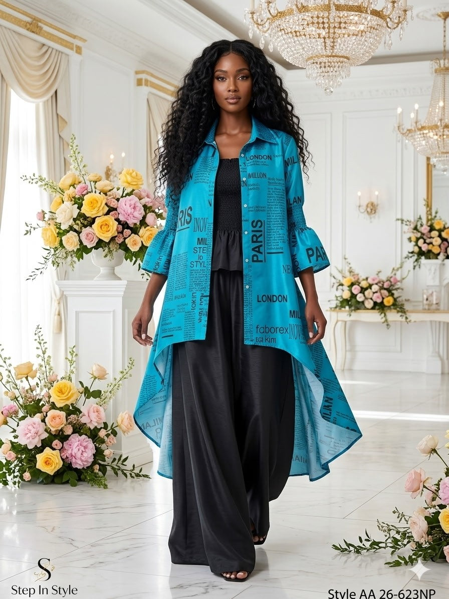 Headline Chic Duster & Pant Set - Teal