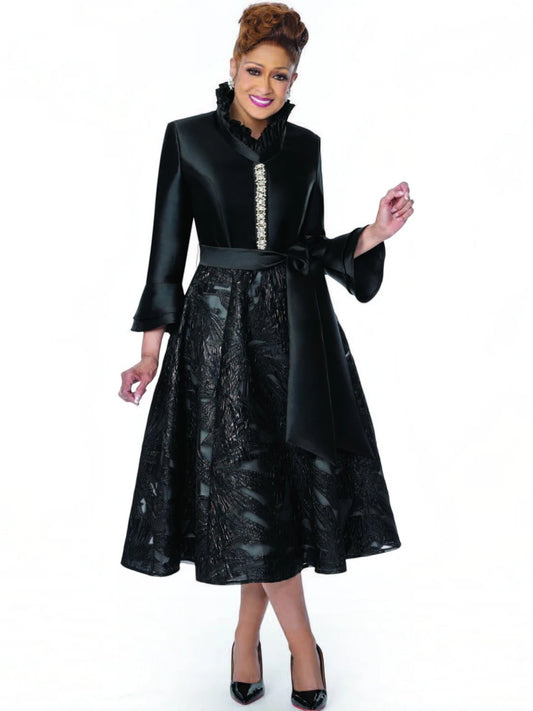 Midnight Elegance Pleated-Collar Dress - Dorinda Clark Cole Style DCC310391