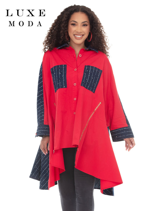 Denim Muse Statement Tunic - Luxe Moda Style LM-508
