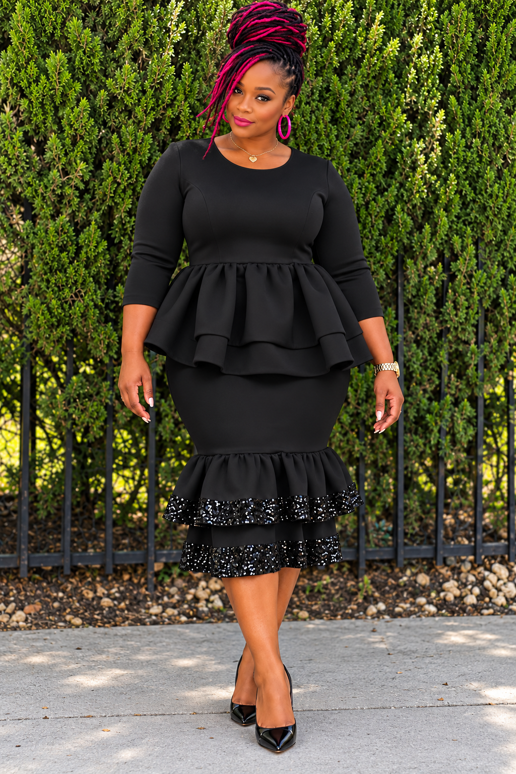 After Dark Peplum Sequin Dress