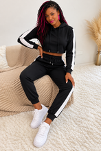 Load image into Gallery viewer, Perfee Side Stripe Cropped Hoodie and Jogger Set
